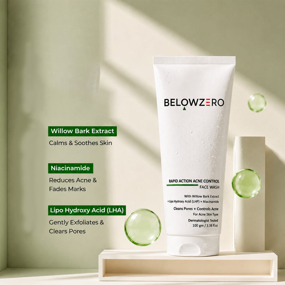 BelowZero skincare product with ingredients listed on a light background