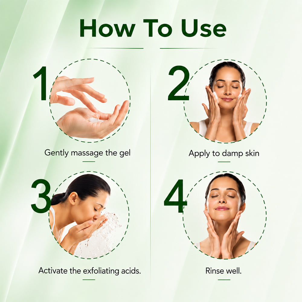 Step-by-step guide on how to use a skincare product with images of hands and a woman's face.
