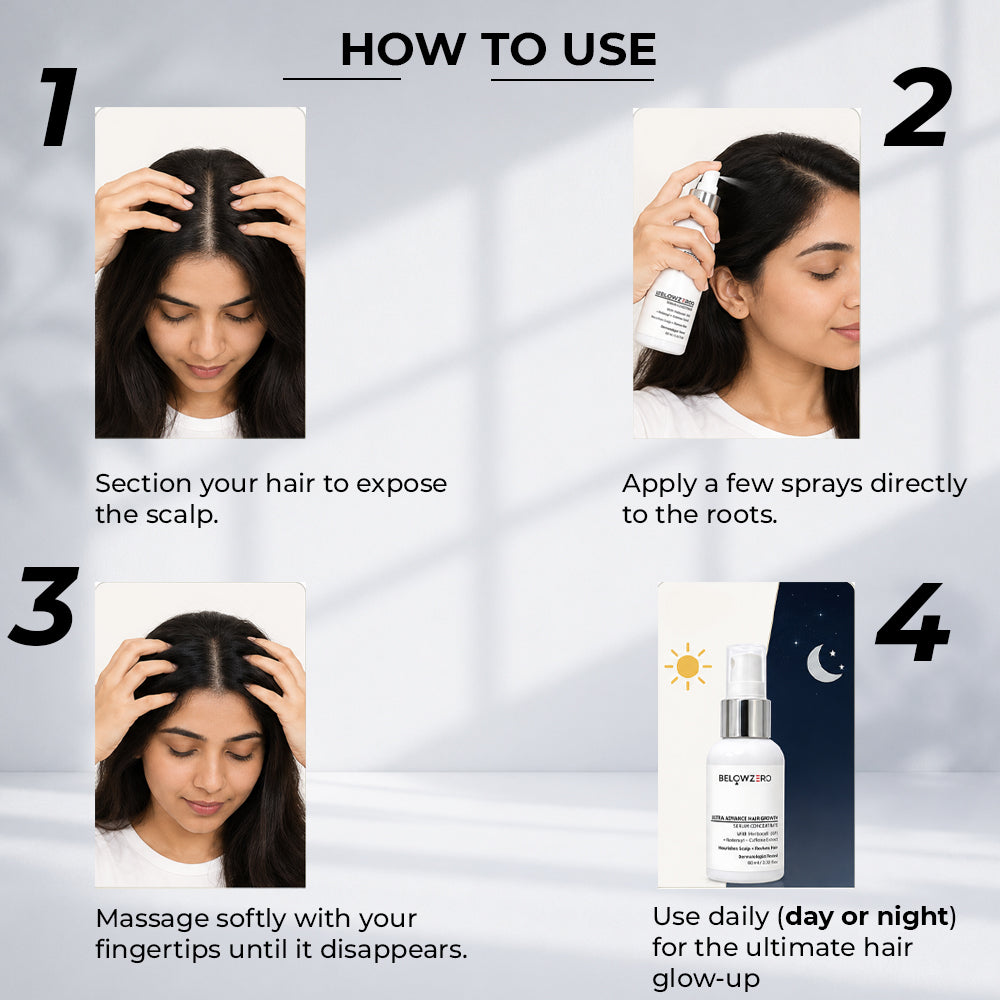 Step-by-step guide on how to use a hair care product with images and text.